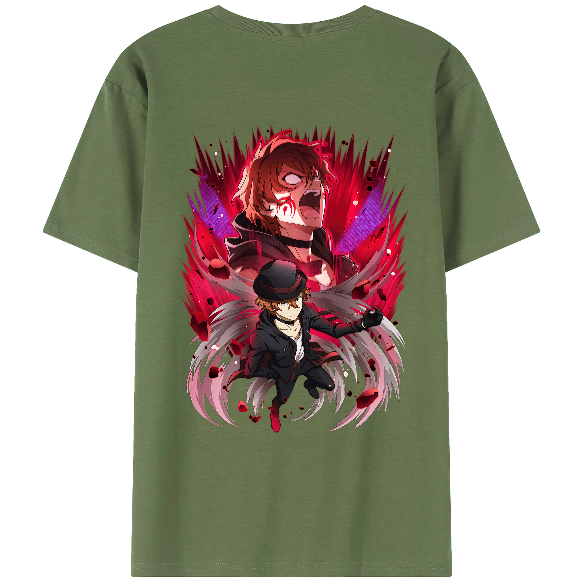 （画像用） 文豪ストレイドッグス Bungo Stray Dogs 綿100％ メンズ半袖Tシャツ（バックプリント） 通気性